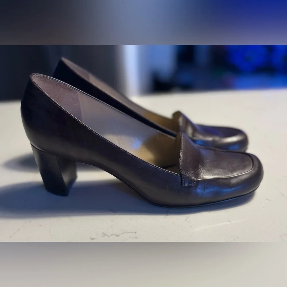 ANTONIO MELANI Dark Brown Women's Loafers 2 inch heel size 6 1/2 M